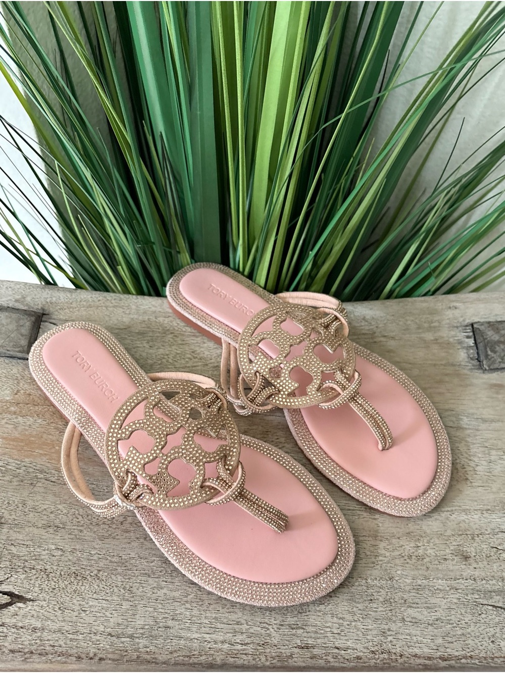 Tory Burch Pink Miller Knotted Pave  Sandals